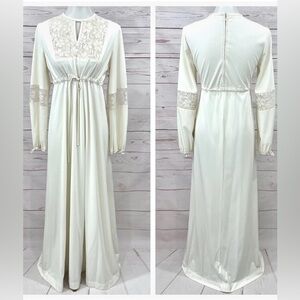 Ivory  Cream Long Sleeve Vintage Boho Wedding Maxi dress